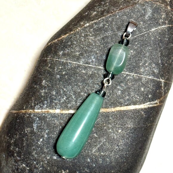 2/$20, Natural Green Aventurine Pendant, Genuine Gemstone Long Drop Pendant - Picture 5 of 11